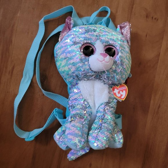 TY Fashion Whimsy Kitty Cat Backpack Sparkly Sequin TY Fashion Stuffed Animals - Picture 1 of 13